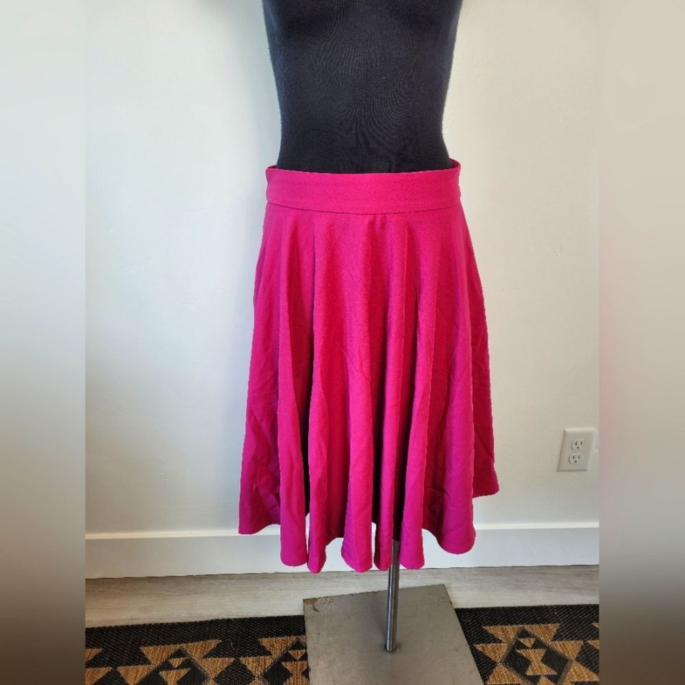 Fuschia Pink Circle Skirt Midi Flowy Retro 60s 50s Office Modest Kawaii Lolita S